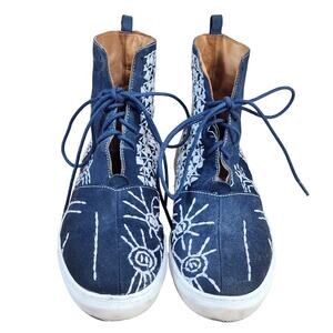 Free People Blue Gansvoort Embroidered Suede Hi Top Moccasin Sneaker Women’s 6